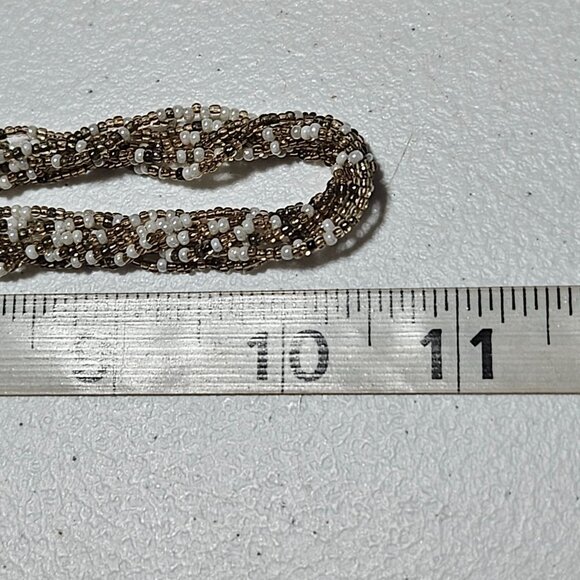 Elegant Gold White Seed Beaded Chunky Necklace Multi Strand Fashion Jewelry - Picture 6 of 6